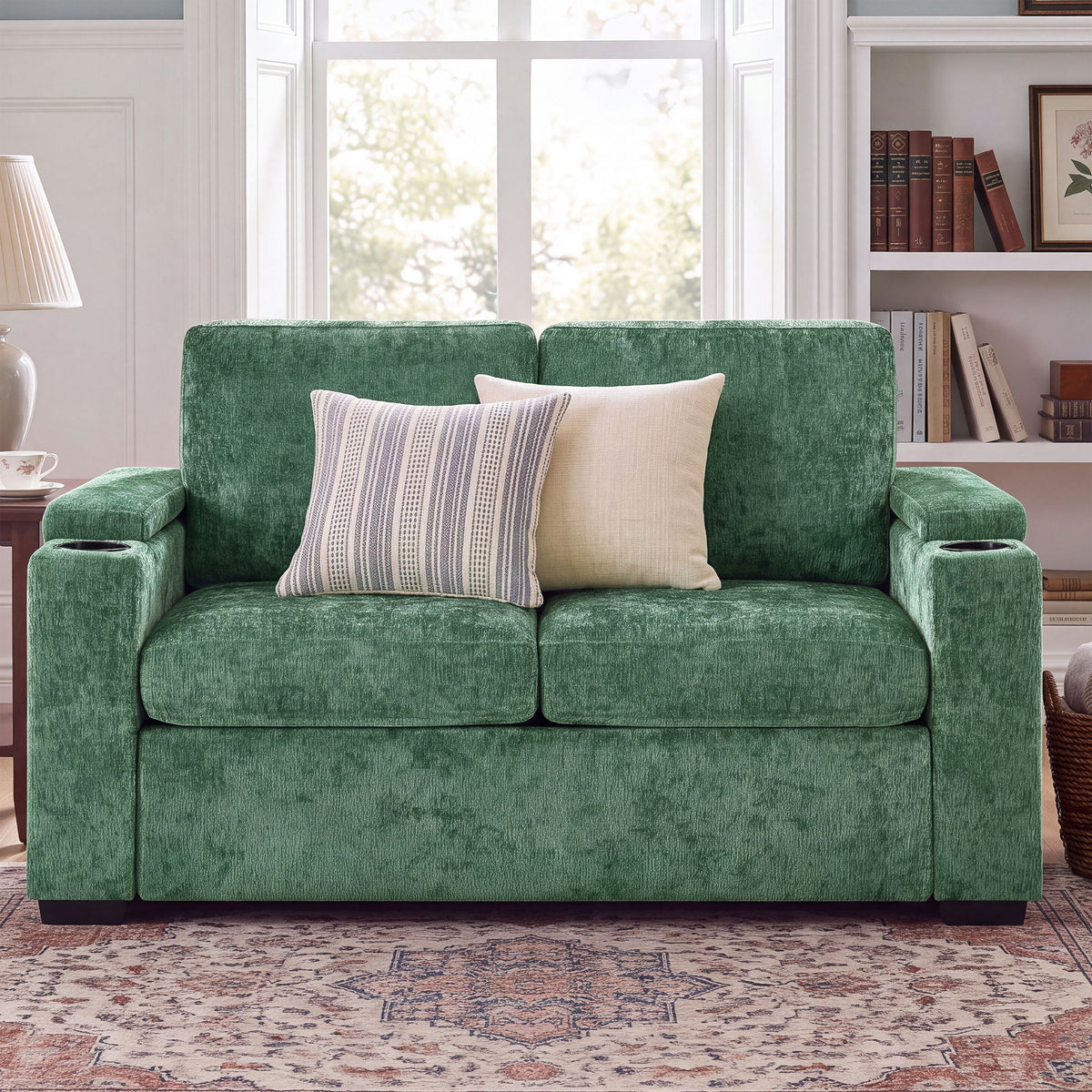 Pull Out Sofa Bed Loveseat With Twin Mattress, Cup Holders And Arm Storage