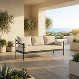 Leni - Outdoor 3 Seat Sofa With Cushions And Powder Coated Aluminum Frame - Moonveil / Warm Gray