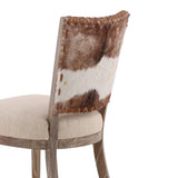 Lina - Leather and Linen Chair - Light Brown / Beige