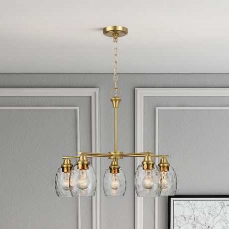 Elegance 5 Lights Linear Arms With Chain Chandelier - Clear / Gold