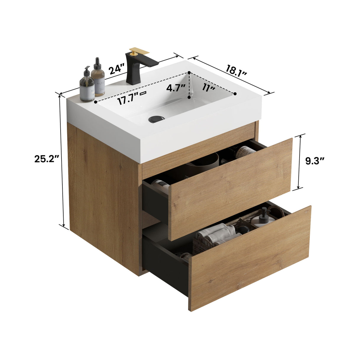 Alice - Bathroom Vanity With Sink, Large Storage Wall Mounted Floating Bathroom Vanity For Modern Bathroom