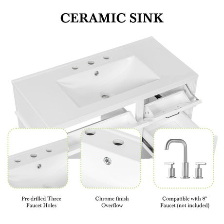 Modern Bathroom Vanity With Sink Top, Flip Drawer Design