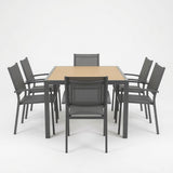 7 Piece Gray Patio Dining Set With Hdps Table And Textilene Chairs For Outdoor Use, Metal Furniture