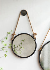 Handsome Cleveland Mirror With Rope Strap Contemporary Design Circle Mirror With Round Metal Frame For Wall Decor