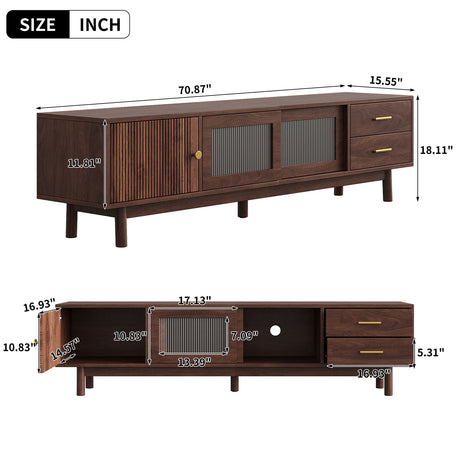 TV Stand With Sliding Doors And 2 Drawers For Living Room - Dark Brown