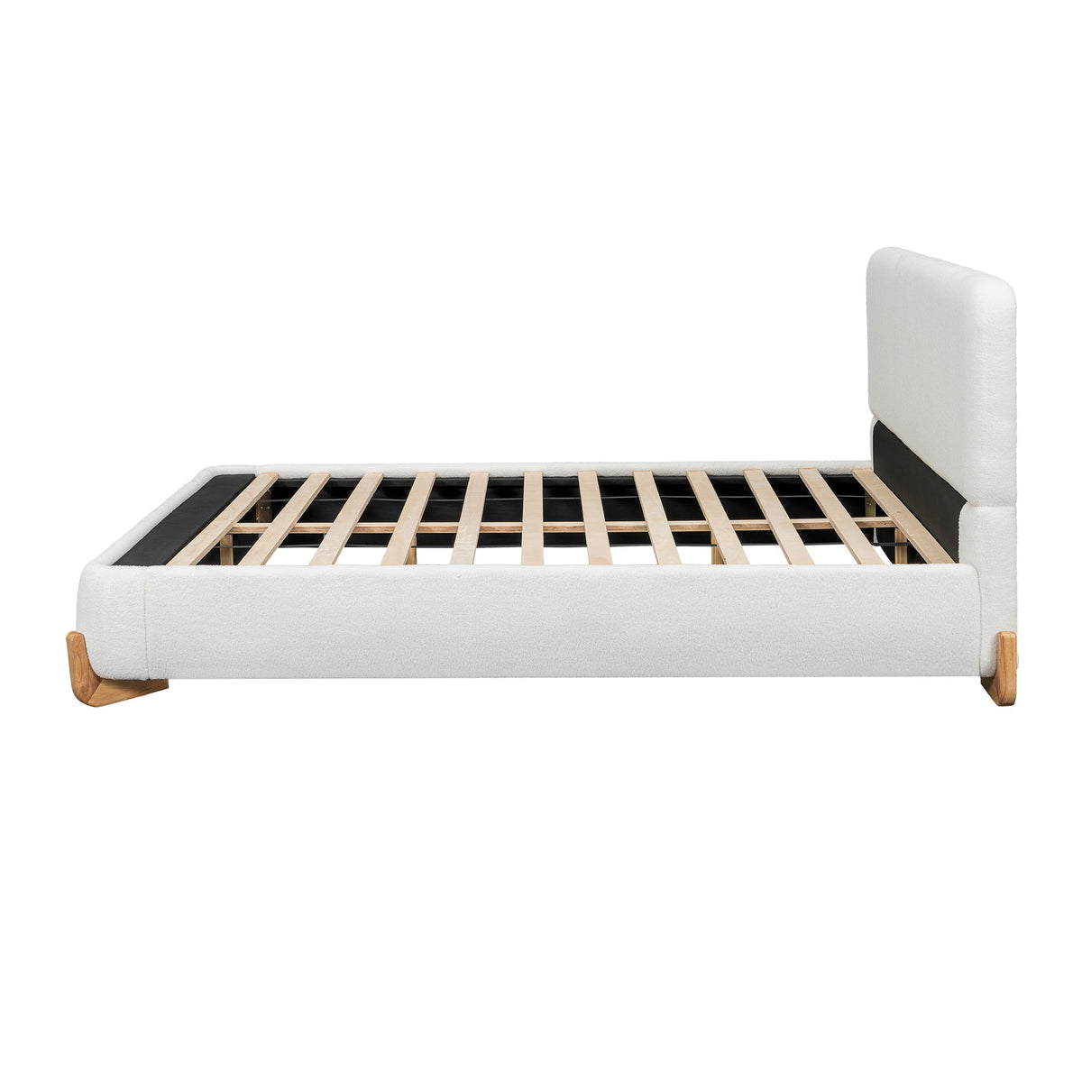 Queen Size Upholstered Bed With 12 Slats Support - White