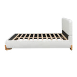 Queen Size Upholstered Bed With 12 Slats Support - White