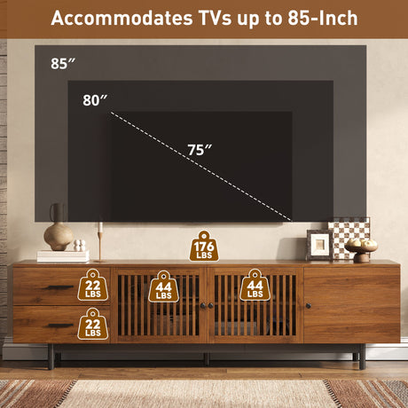 TV Stand, Media Console With 2 Drawers, Soft Closing Hinges, Adjustable Shelves - Walnut