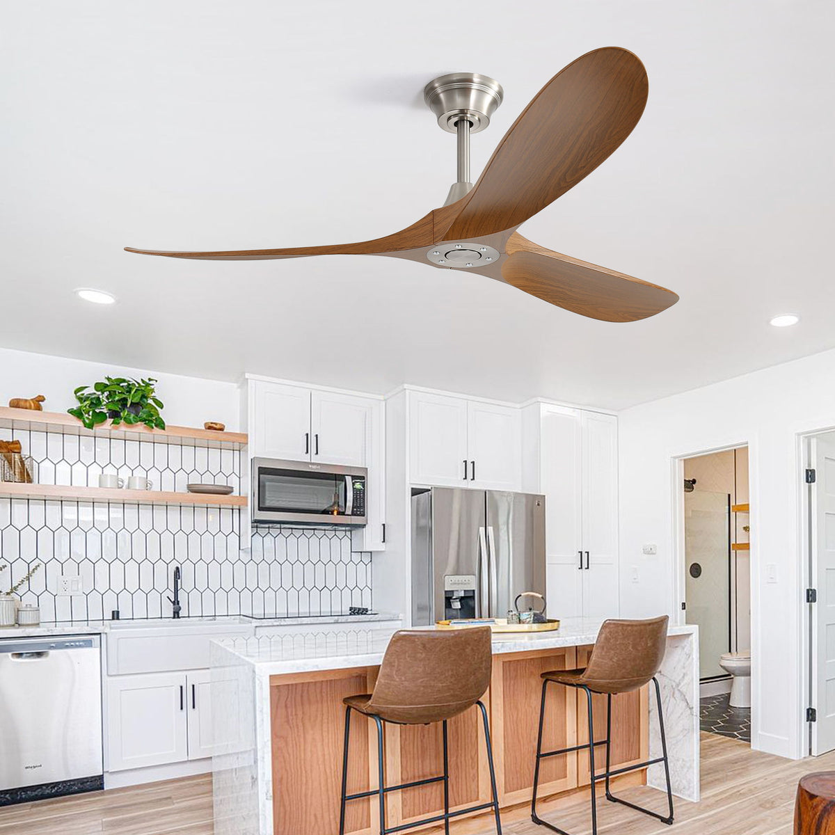 60" Outdoor Ceiling Fan Without Light With Smart App Control - Brushed Nickel