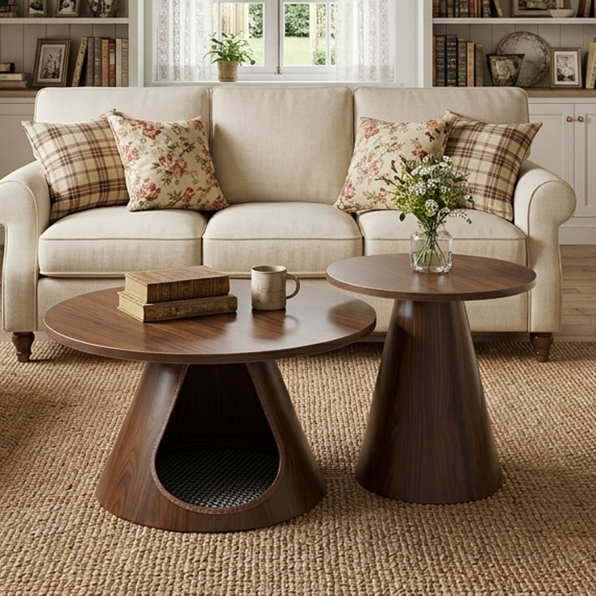 Nesting Coffee Table With Integrated Cat Cave Bed (Set of 2) - Walnut