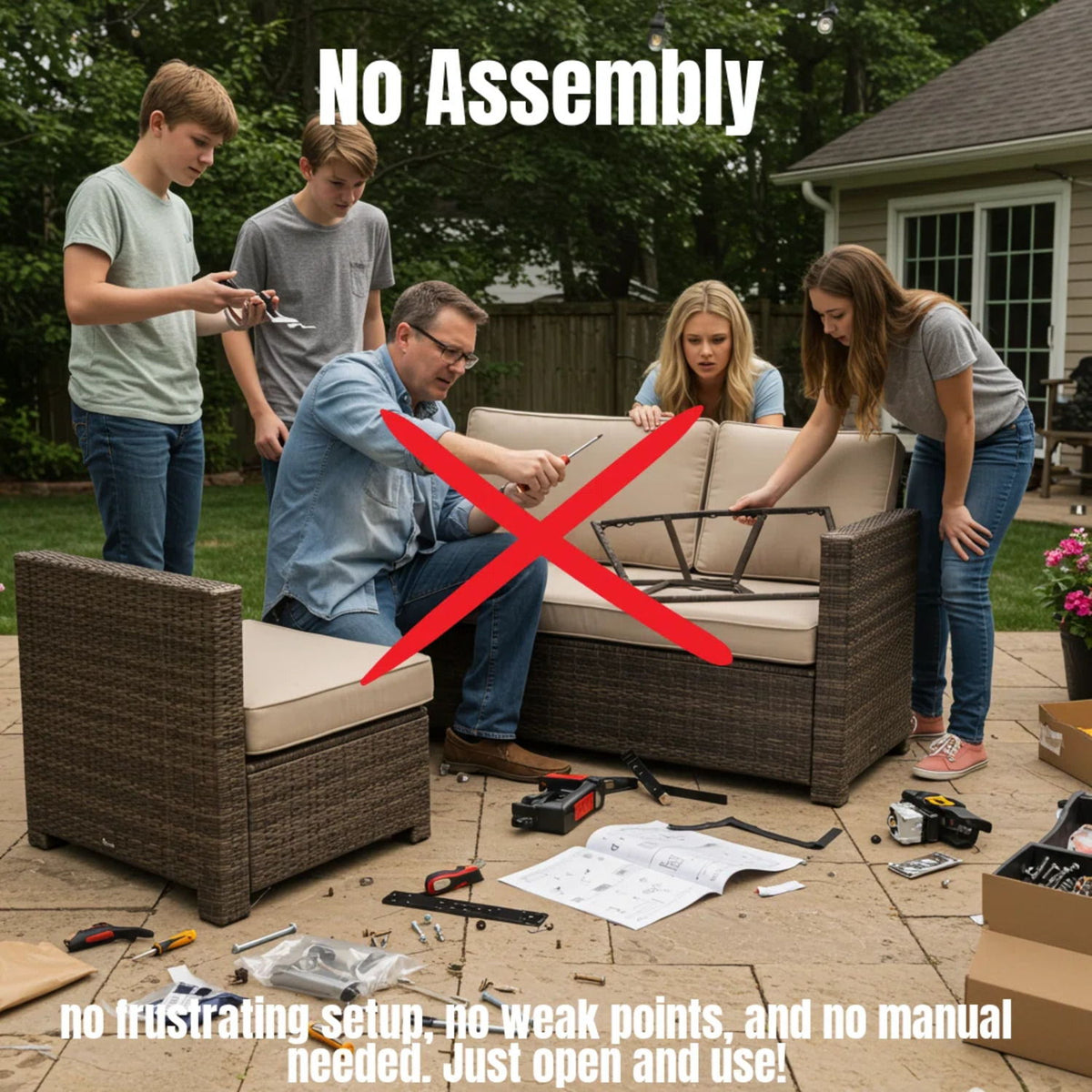 Outdoor Sectional Seating Set With Scratch Free Nylon Feet, Rust Proof - Gray