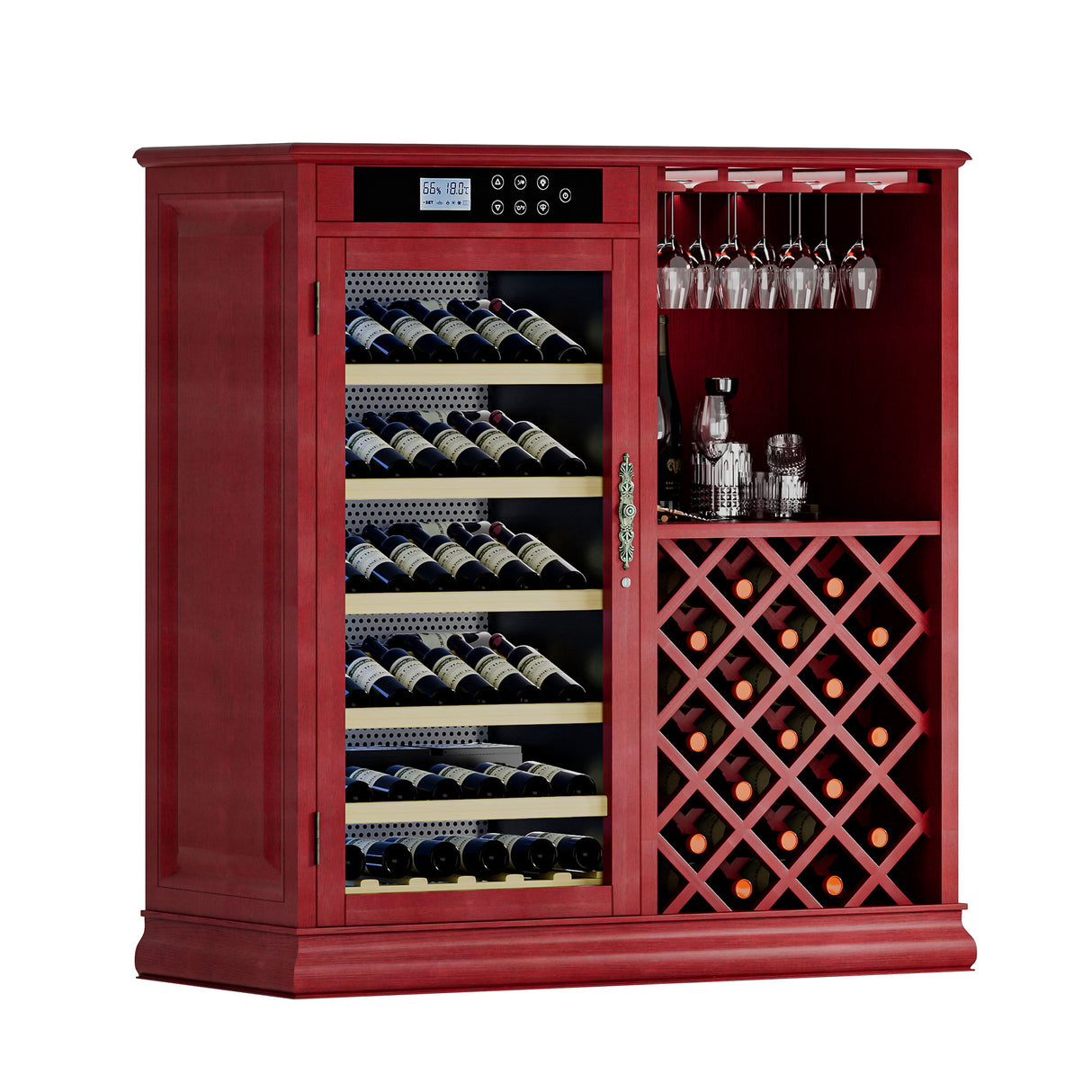69 Bottle Wine Fridge With Touch Control, LED Lighting, Humidity Regulation - Cherry