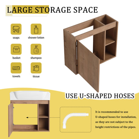 24" Wall Mounted Bathroom Vanity & Sink & Soft Close Door - Imitative Oak / White