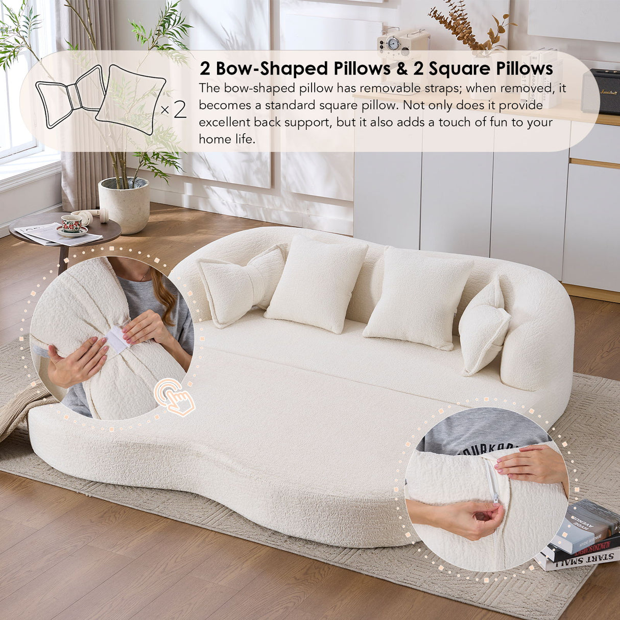 Foldable Sofa Bed, Boneless Couch Convertible Sleeper With 4 Pillows