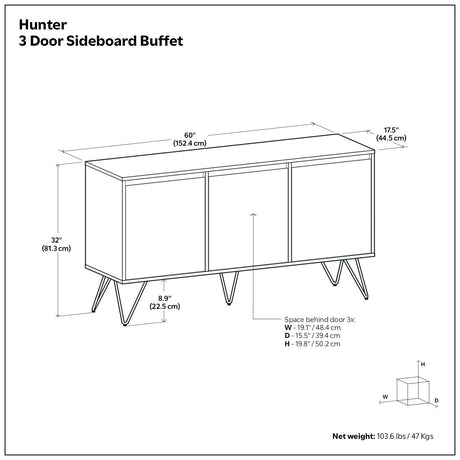 Hunter - 3 Door Sideboard Buffet - Walnut