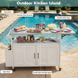 Foldable Outdoor Kitchen Island With Lockable Wheels, Storage Cabinet And Towel Rack For Patio