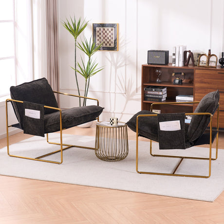 Upholstered Hanging Armchair With Arm Pocketsmetal Frame (Set of 2), Gold-Plated Craftsmanship, Crushed Foam Cushions And Skin-Friendly Woven Fabric For Living Room And Bedroom - Chair Sets - Alpine Outlets