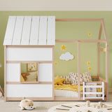 House Floor Bed With 7 Color LED Light, Built In Bookshelf