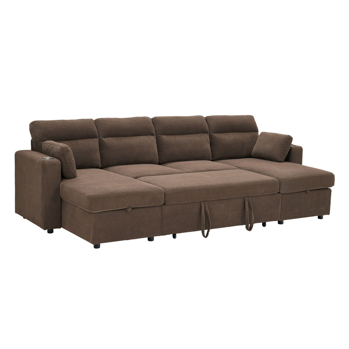 Convertible Sectional Sofa With Storage Chaise, Cup Holders And Pull Out Sleeper