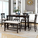 Counter Height Dining Set With Shelf, 4 Chairs And Bench
