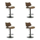 Leland - Adjustable Swivel Curved Back Wood Bar Stool With Faux Leather Seat