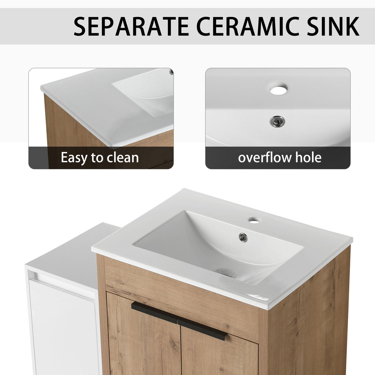 Freestanding Bathroom Vanity With Sink And Storage Cabinets, Soft Closing Doors