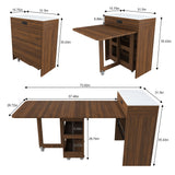 Extendable Dining Table With Power Socket, Lockable Casters, Storage Cabinet, Pull Out Kitchen Island - Natural Walnut