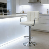 Adjustable Swivel Arm Bar Stool With Cushion - White