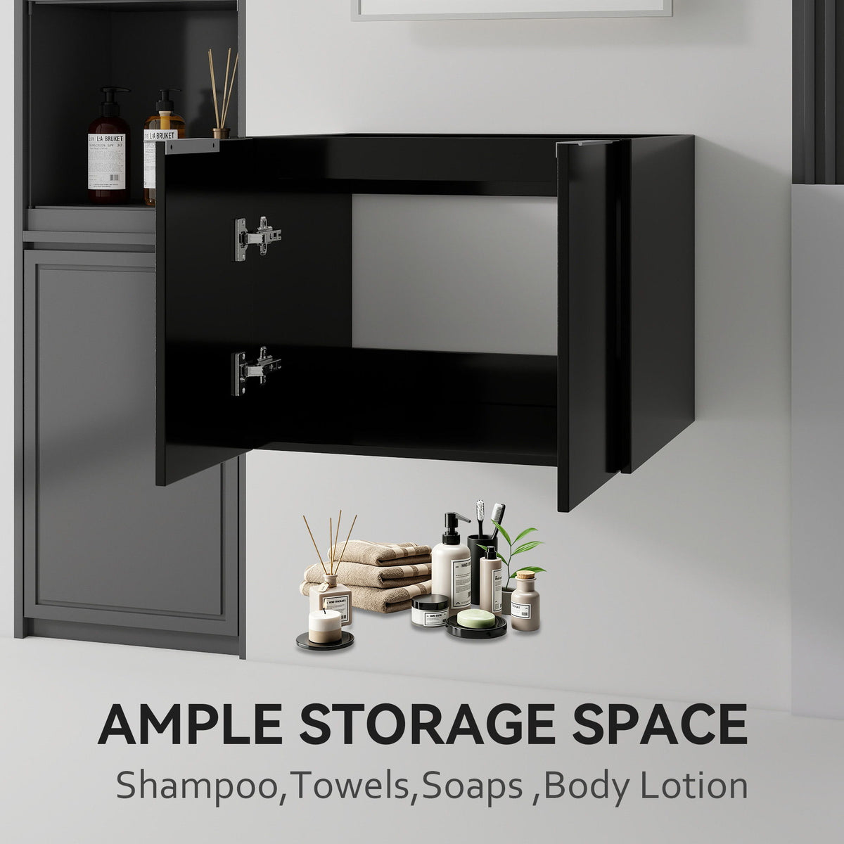 Floating Bathroom Vanity Cabinet With Soft Close Double Doors, Spacious Interior Storage, Wall Mounted, Cabinet Only