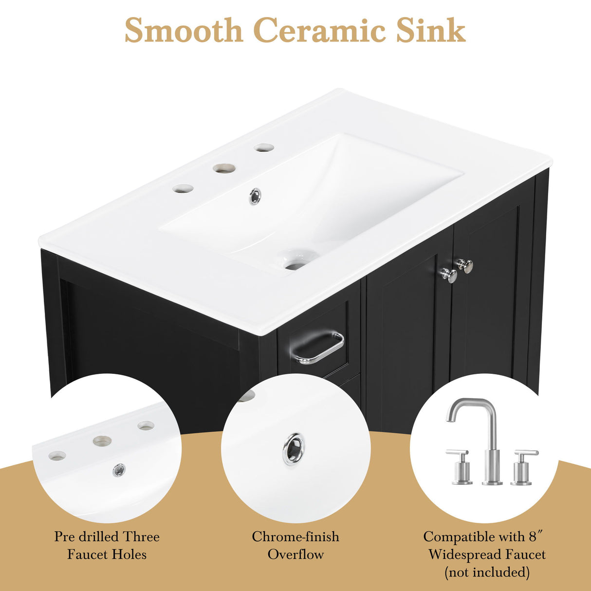 Bathroom Vanity With Sink Top, Bathroom Vanity Cabinet With 2 Doors And 2 Drawers, Open Shelf