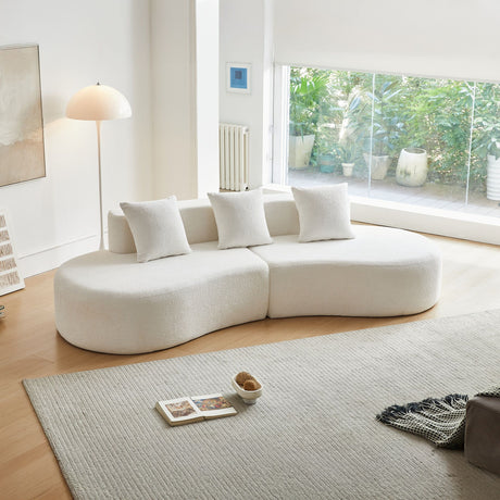 Curved Boneless Couch, Half Moon Sofa, 5 Seat Couch With High Density Foam Filled For Living Room - White