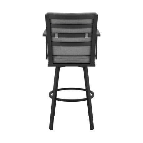 Don - 30" Outdoor Patio Swivel Bar Stool - Black Aluminum With Gray Cushions