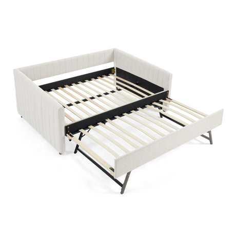 Upholstered Daybed With Trundle With Vertical Stripes