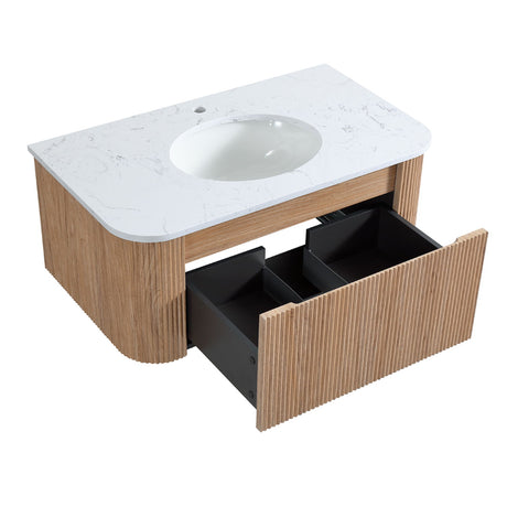 Wall Mounted Bathroom Vanity With Sink - Natural Wood