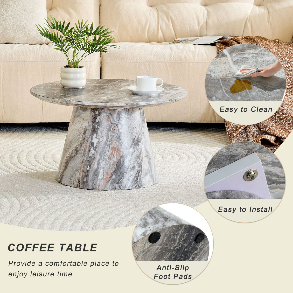 Circular Coffee Table With Adjustable Feet
