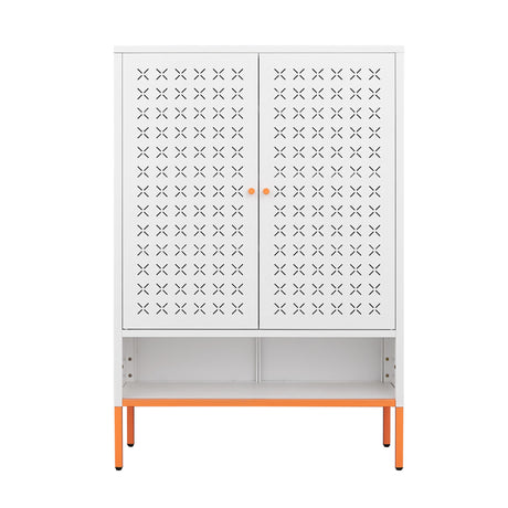 Grid Double Door Shoe Cabinet With Adjustable Compartments And Moisture-Proof Design In Metal