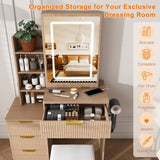 Modern Vanity Desk With 3 LED Lighting Modes, 4 Drawers