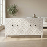 Accent Cabinet Sideboard Buffet Wooden Four Door Storage Unit 60x32in White