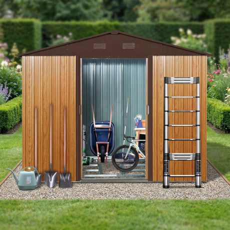 Outdoor Metal Storage Shed Garden Building Heavy Duty with Floor Base
