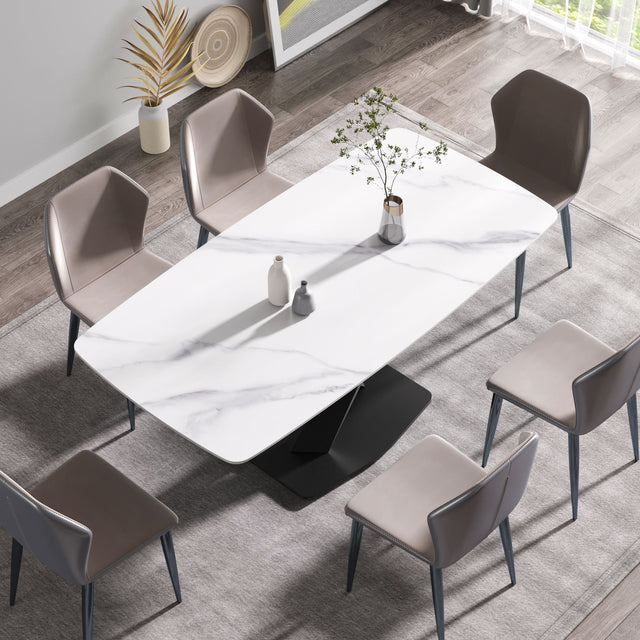 70.87" Modern Artificial Stone White Curved Black Metal Leg Dining Table, Can Accommodate 6-8 People - White / Black - Dining Tables - Alpine Outlets