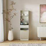 Tall Narrow Fluted Storage Cabinet With Trash Bin Compartment For Kitchen (Trash Can Not Included)