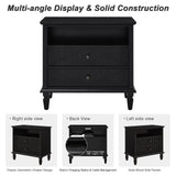 Nightstand With Charging Station, 2 Drawer Bedside Table - Black