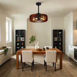 Ceiling Fan, Fandelier With 6 E12 Sockets, Reversible DC Motor, 6 Speeds, Remote Control, Adjustable Hanging - Black / Brown