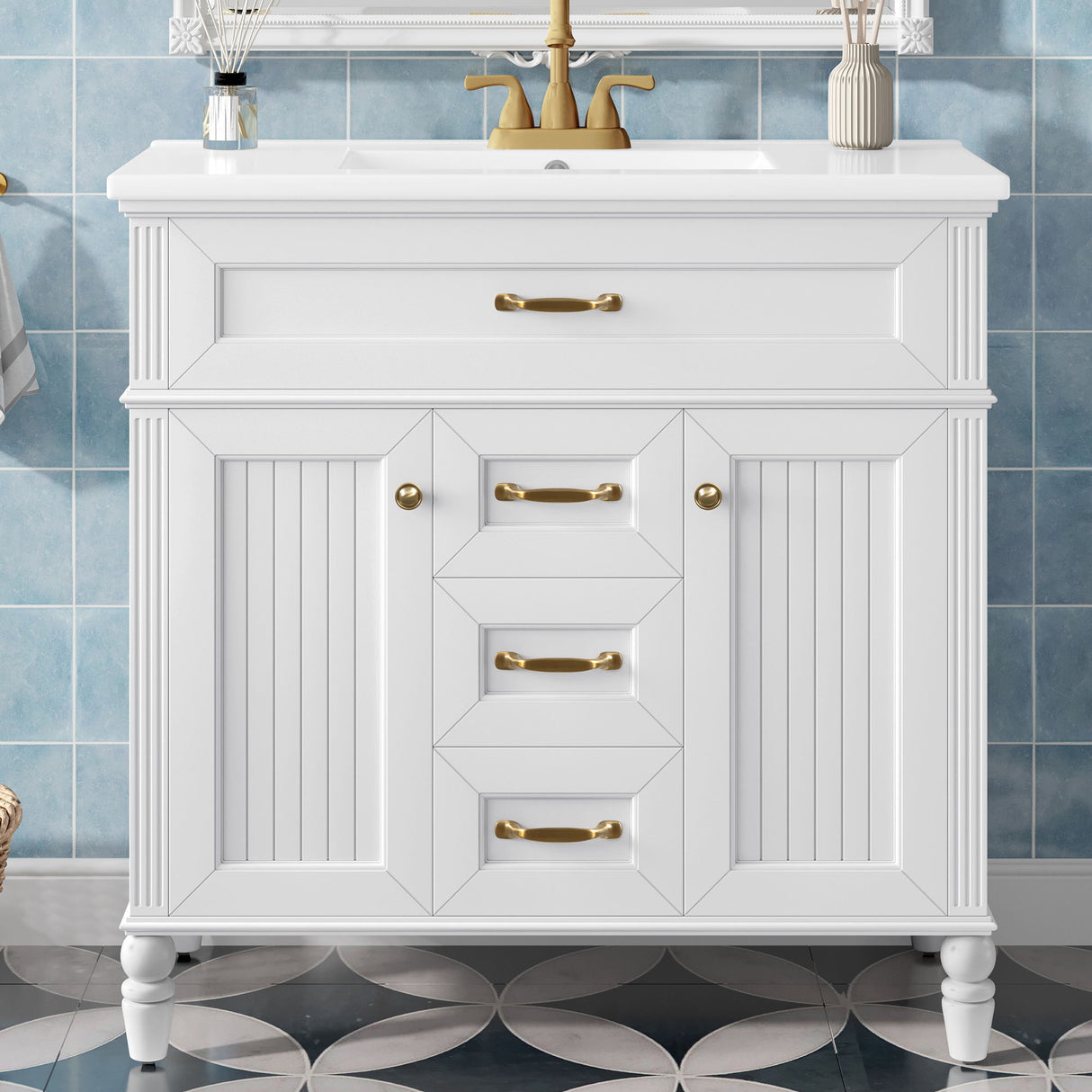 Modern Freestanding Bathroom Vanity With Sink, Cabinet, Soft-Close Drawers, Tip-Out Tray