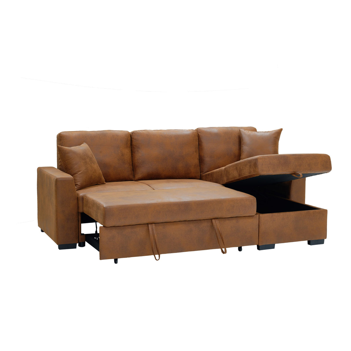 Upholstered Sectional With Pull-Out Bed And Chaise Storage