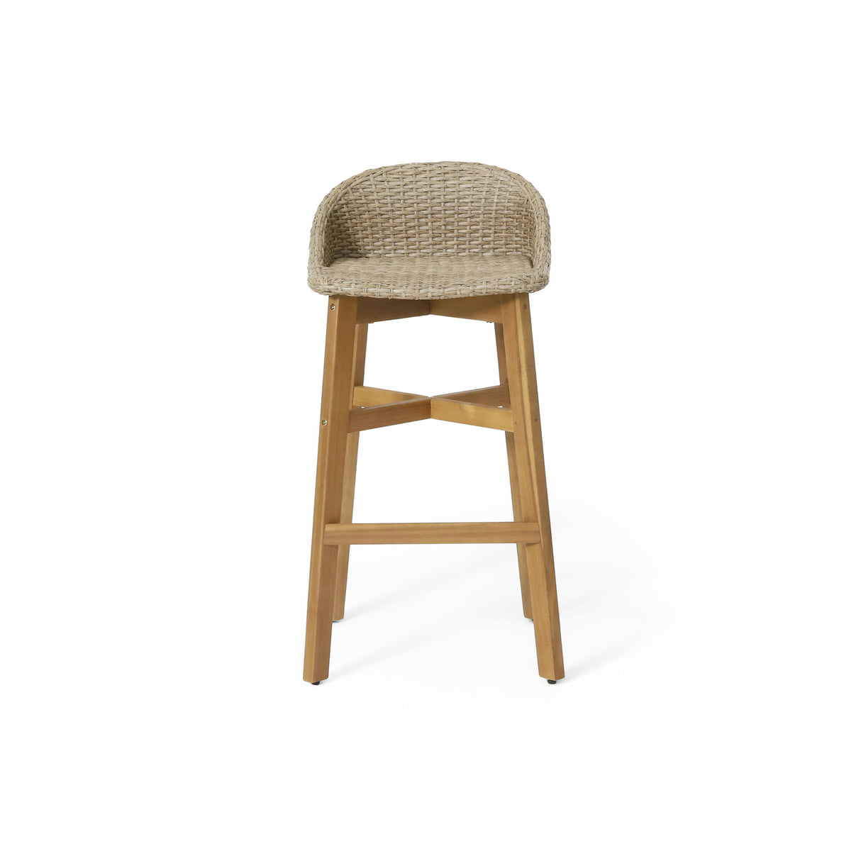 Beeson - Outdoor Wicker And Acacia Wood Barstools Set, Water Resistant - Brown