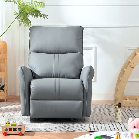 Power Swivel Rocker Recliner Chair, 270° Swivel Rocking Recliner Chair, Electric Small Recliners For Small Spaces, Single Sofa Recliner For Living Room - Blue / Gray