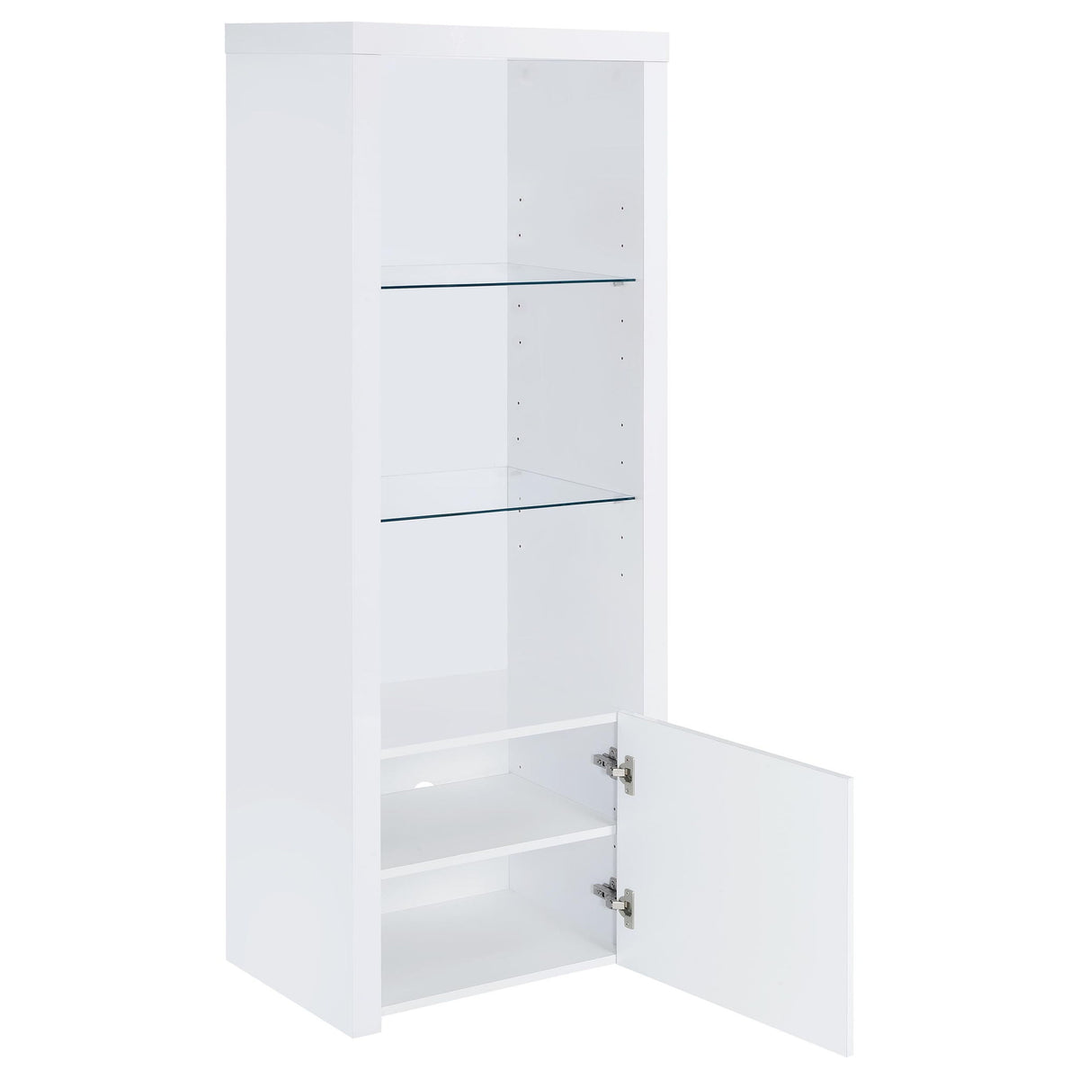 Lance - 3 Shelf Media Tower With Shelves And Hidden Cabinet - Gloss White