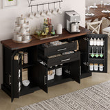 Barn Door Storage Cabinet With 2 Drawers & Door Rack, Adjustable Shelves