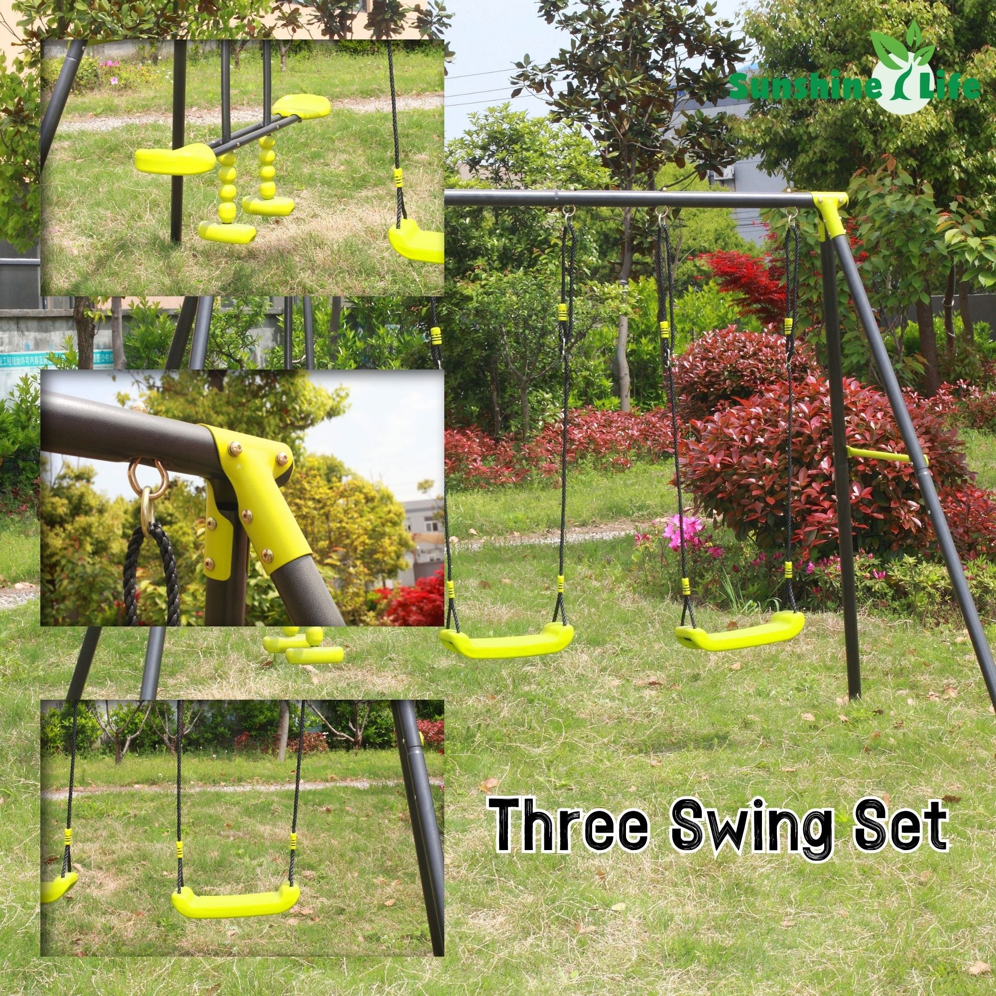 Xns008 Interesting Triple Children Metal Safe Swing Set 440Lbs For